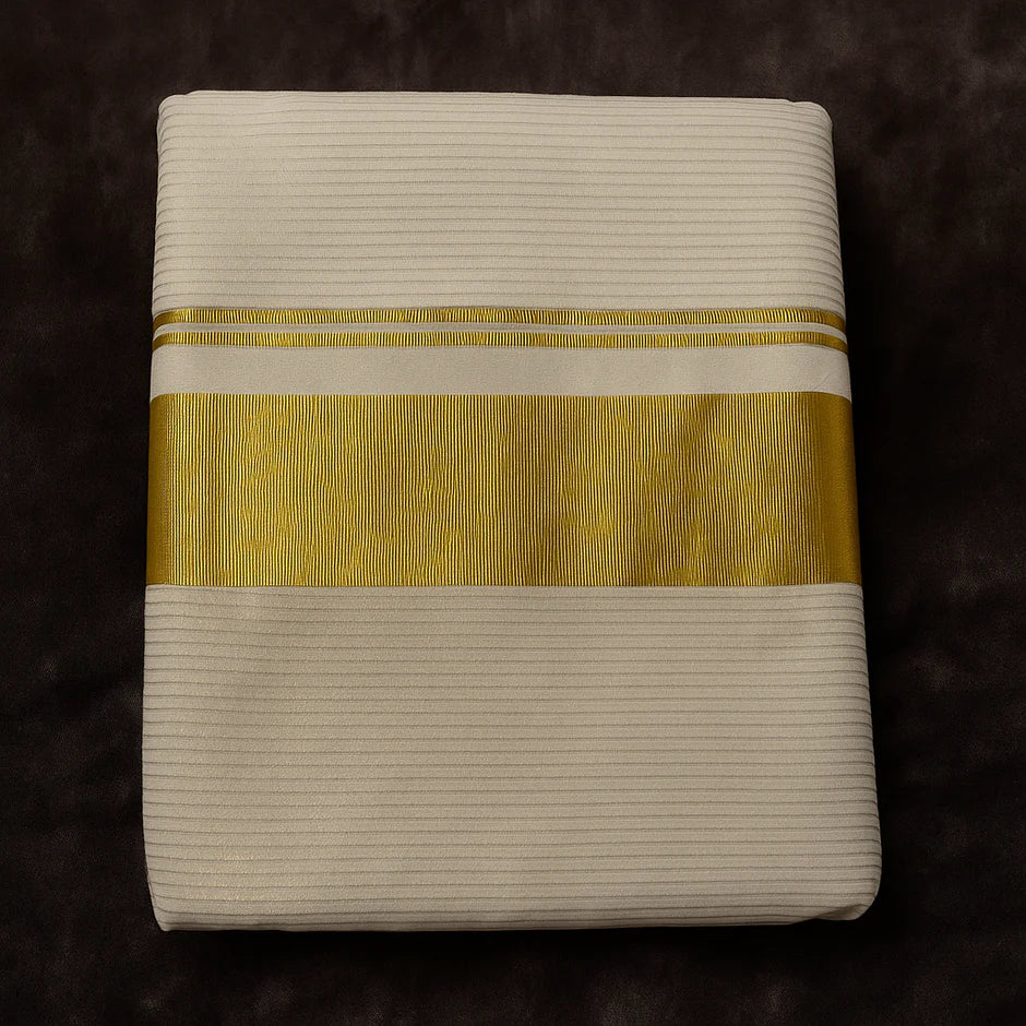 Kerala Kasavu Onam Saree with Broad Golden Zari Border – Traditional Handloom Cotton Silk Saree 6.25 Meters with Blouse Piece S129