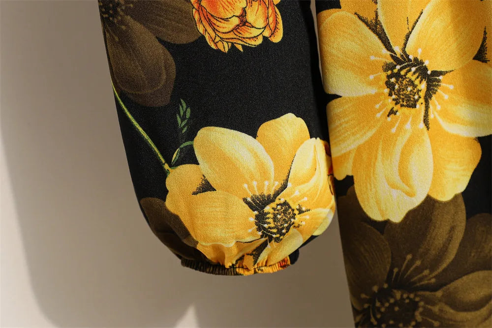Women Floral Printed Maxi Dresses Spring Summer Casual O Neck Full Sleeve High Waist A Line Boho Beach Party Long Dress Vestidos