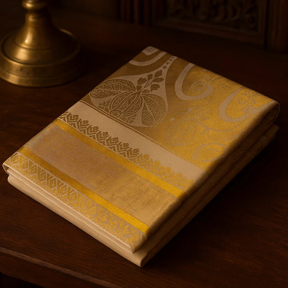 Traditional Kerala Kasavu Onam Saree with Golden Zari Border – Elegant Festive Wear S101
