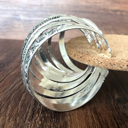 New Retro Cuff Bracelets Tibetan Silver Metal Carving Fish Elephant Flower Bangles Vintage Gypsy Jewelry Female Gifts
