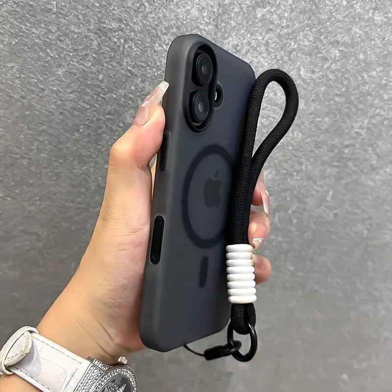 16E Ultrathin Matte Candy Colored Magnetic Case For iPhone 16e 16 15 Pro Max 14 Plus 11 12 13 Wrist Strap Lanyard Magsafe Cover