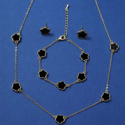 Lucky Five-petal Flower Five-leaf Clover Bracelet Earrings Necklace Three-piece set for woman Stylish Accessories Party Jewelry