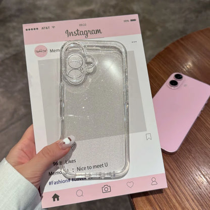 Luxury Glitter Transparent Bling Case For iPhone 11 12 13 14 15 16 Pro Max X XR XS 7 8 Plus Shockproof Soft Bumper Cover