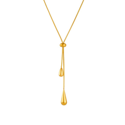 DIEYURO 316L Stainless Steel Adjustable Water Droplet Tassels Necklace Earrings Women New Golden Fashion Jewelry Set Party Gifts