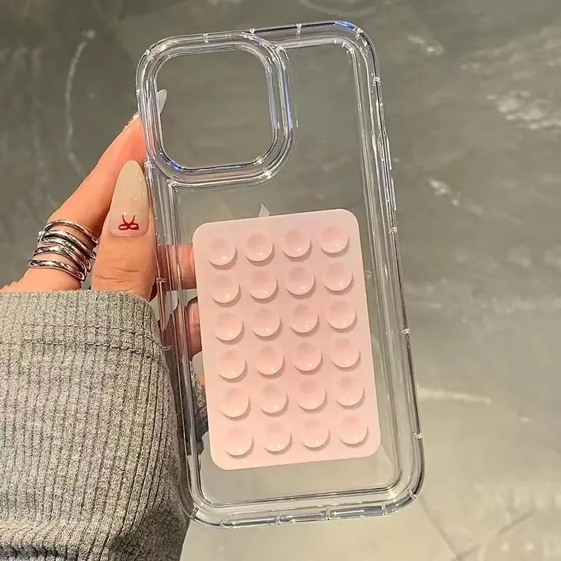 Phone Case For iPhone 16 15 14 Pro Max Plus 16E 11 12 13 Pro 7 8 XR X XS SE2 3D Suction Cup Airbag Transparent Shockproof Cover