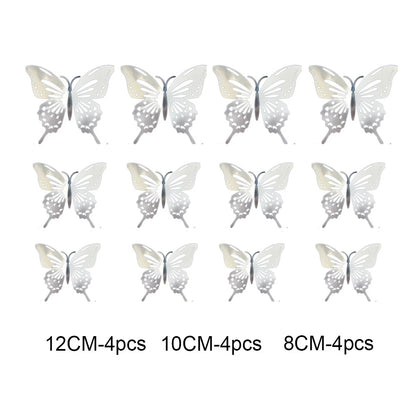 12Pcs 3D Hollow Butterfly Wall Stickers Gold Rose Gold Silver Butterflies Stickers for Wedding Birthday Home Room Decorations