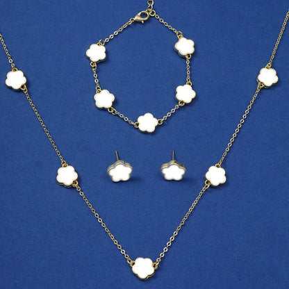 Lucky Five-petal Flower Five-leaf Clover Bracelet Earrings Necklace Three-piece set for woman Stylish Accessories Party Jewelry