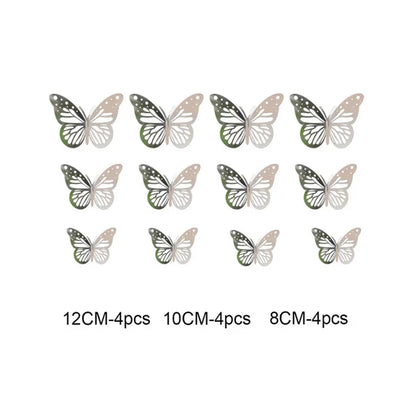 12Pcs 3D Hollow Butterfly Wall Stickers Gold Rose Gold Silver Butterflies Stickers for Wedding Birthday Home Room Decorations