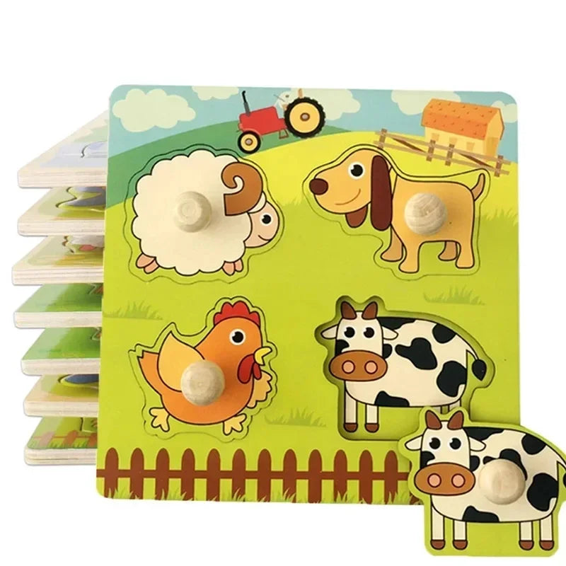 Baby Montessori Toys 3D Wooden Puzzles Children'S Hand Scratch Board Puzzle Kids Early Learning Education Fruit Cognitive Toy