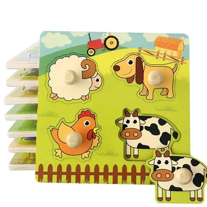 Baby Montessori Toys 3D Wooden Puzzles Children'S Hand Scratch Board Puzzle Kids Early Learning Education Fruit Cognitive Toy