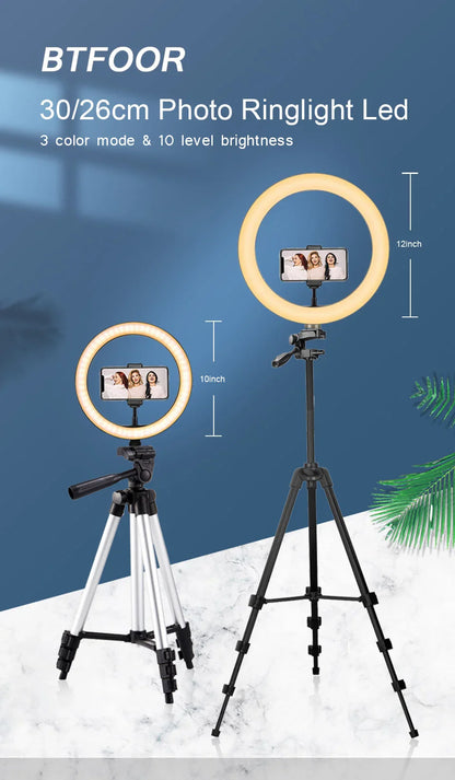 26cm Photo Ringlight Led Selfie Ring Light Phone Remote Control Lamp Photography Lighting With Tripod Stand Holder Youtube Video