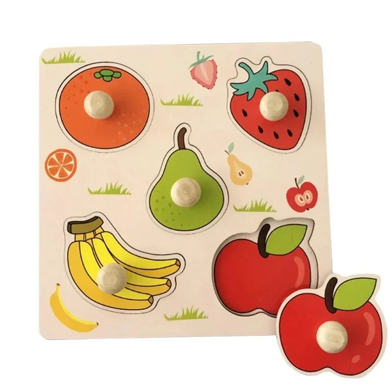 Baby Montessori Toys 3D Wooden Puzzles Children'S Hand Scratch Board Puzzle Kids Early Learning Education Fruit Cognitive Toy