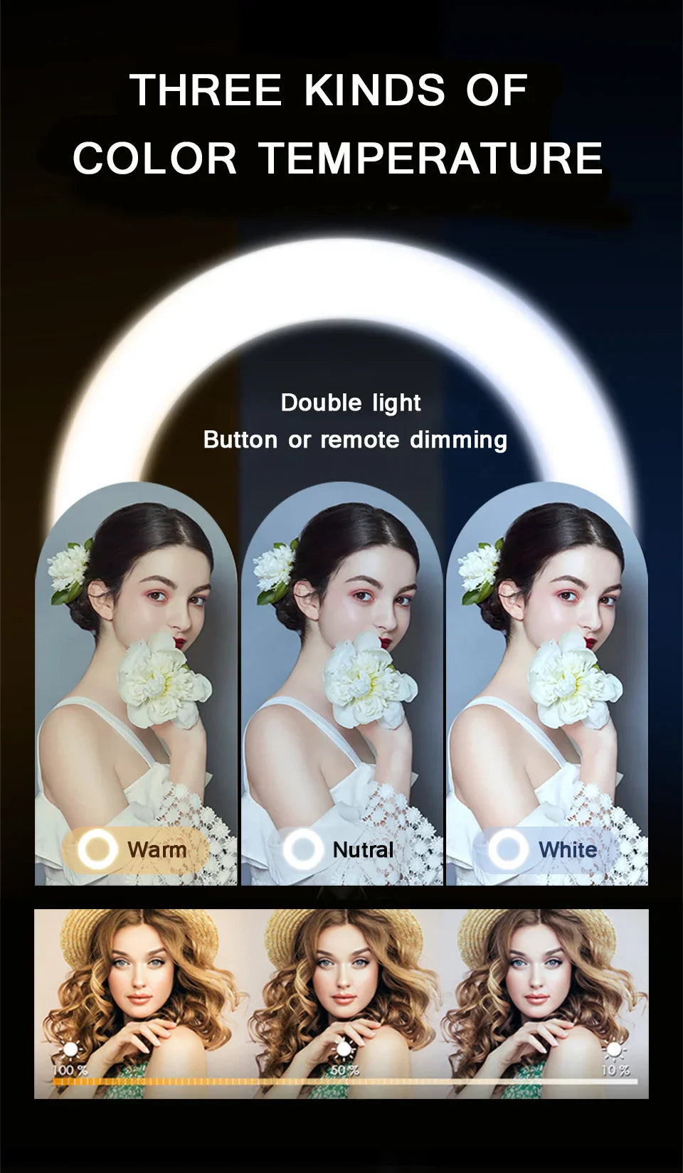 26cm Photo Ringlight Led Selfie Ring Light Phone Remote Control Lamp Photography Lighting With Tripod Stand Holder Youtube Video
