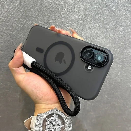 16E Ultrathin Matte Candy Colored Magnetic Case For iPhone 16e 16 15 Pro Max 14 Plus 11 12 13 Wrist Strap Lanyard Magsafe Cover