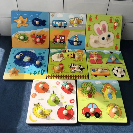 Baby Montessori Toys 3D Wooden Puzzles Children'S Hand Scratch Board Puzzle Kids Early Learning Education Fruit Cognitive Toy
